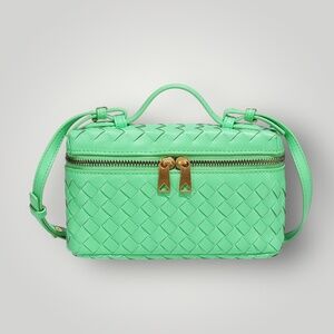 Elegant mint green Woven vegan Leather Handbag